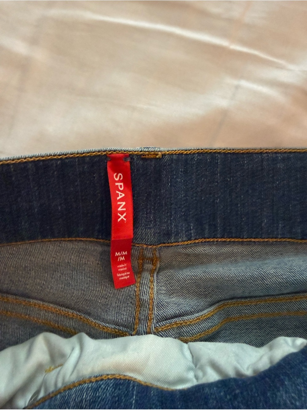 SPANX Men's Dark Blue Denim Jeans with Red Tag